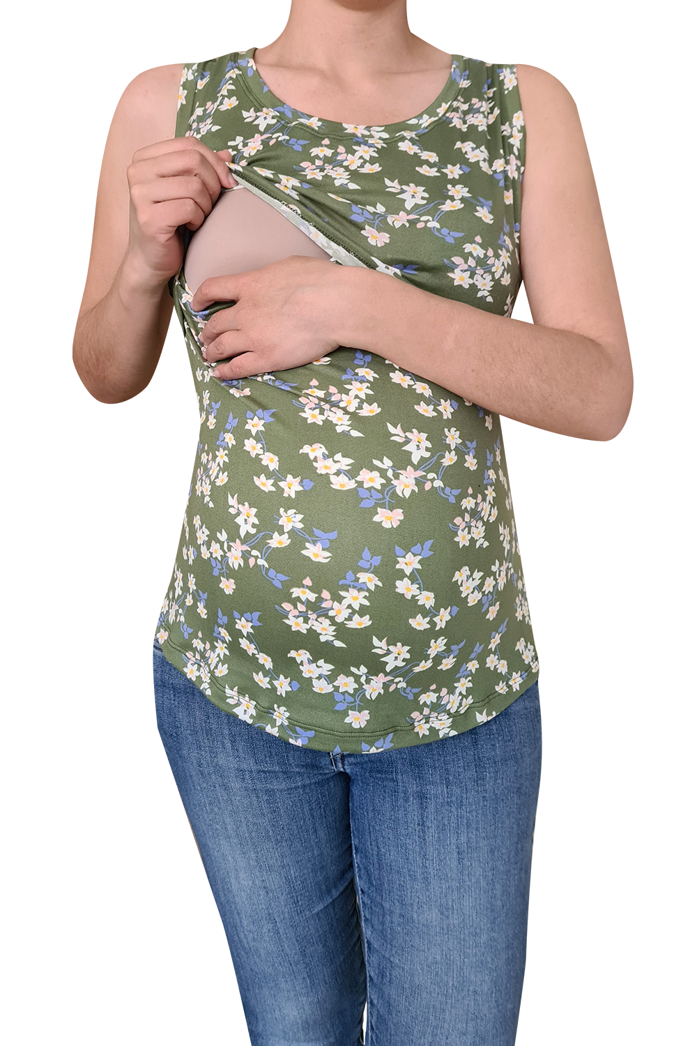 Blusa maternidad-lactancia. Tirante ancho Verde flores