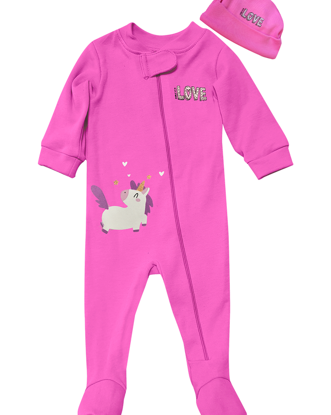 Set mameluco y gorro niña. Unicornio