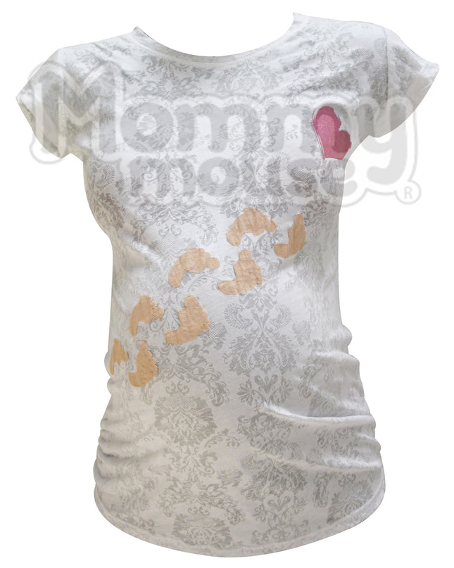 Blusa Maternidad Básica Manga corta.  Piesitos corazón.