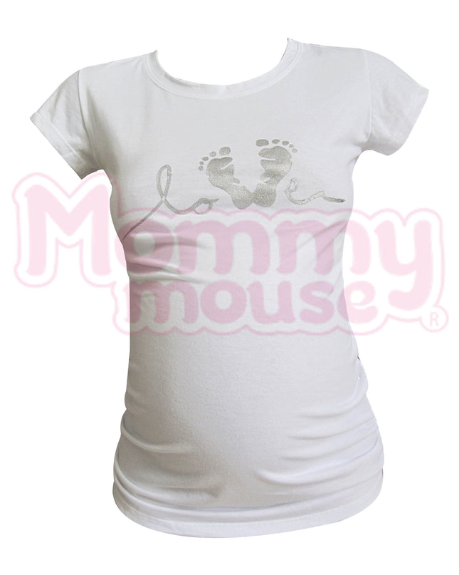 Blusa Maternidad Básica Manga corta.  Love plateado.