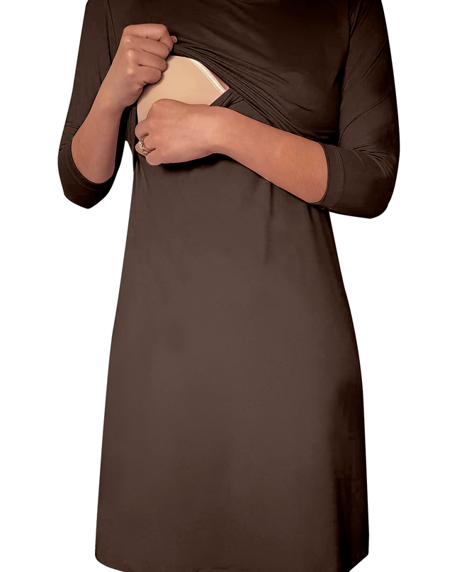 Vestido maternidad-lactancia manga 3/4. Café