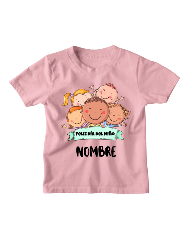 Playera Kids . Feliz día del niño caritas (Nombre personalizado)