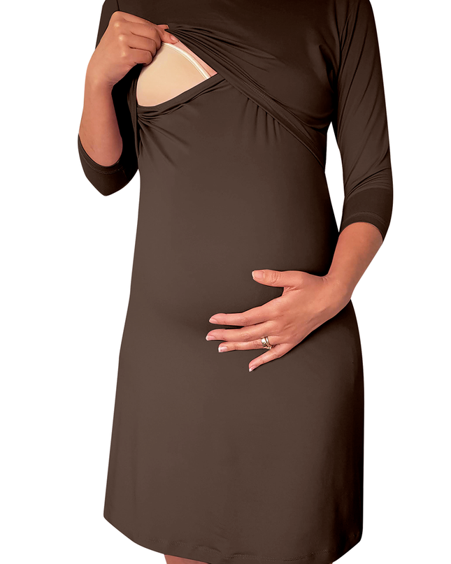 Vestido maternidad-lactancia manga 3/4. Café