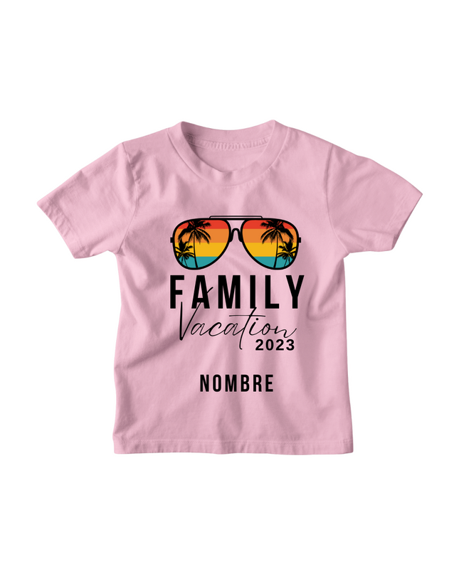Playera Kids nombre personalizado. Vacation sunglasses