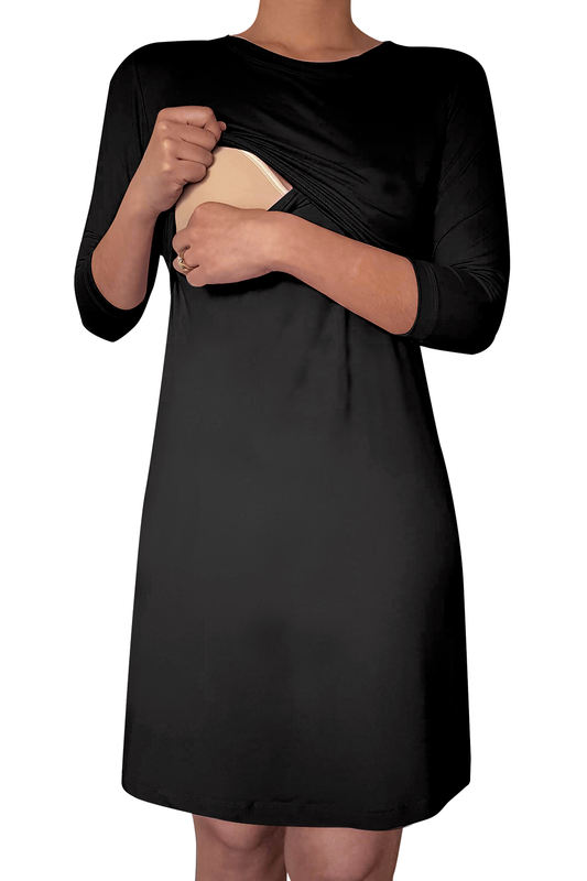 Vestido maternidad-lactancia manga 3/4.  Negro