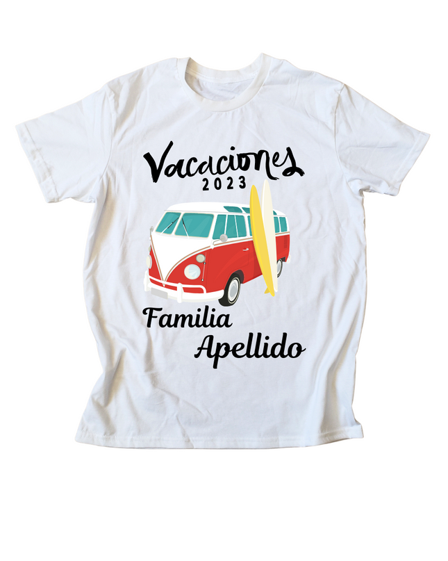 Playera Caballero nombre personalizado. Combi vacaciones