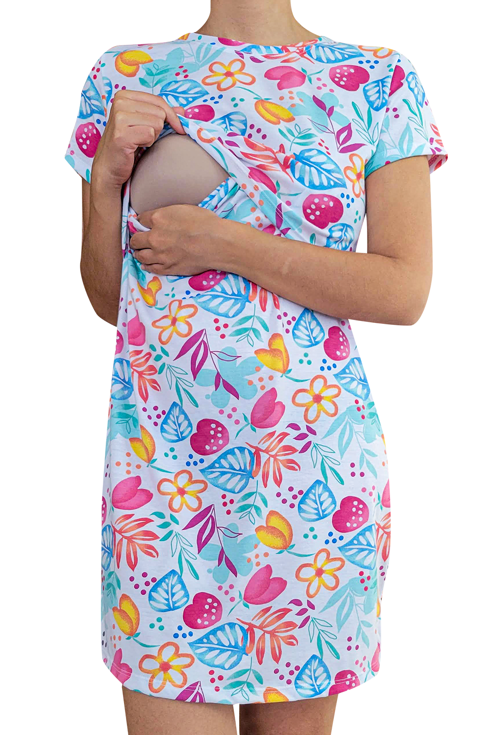Camisón Pijama maternidad-lactancia. Flores de colores