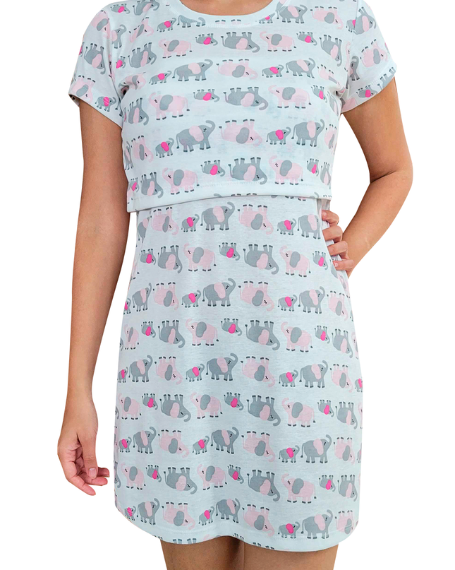 Camisón Pijama maternidad-lactancia. Elefantitos