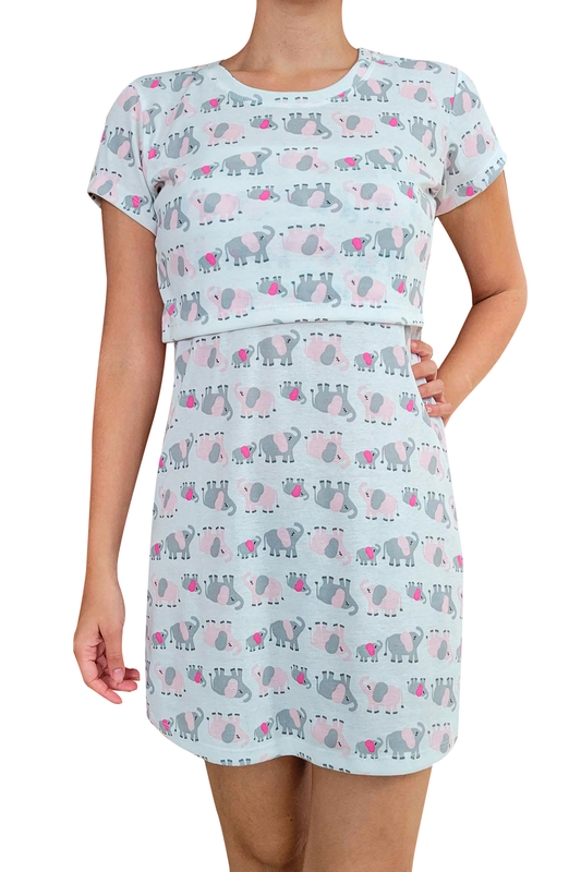 Camisón Pijama maternidad-lactancia. Elefantitos