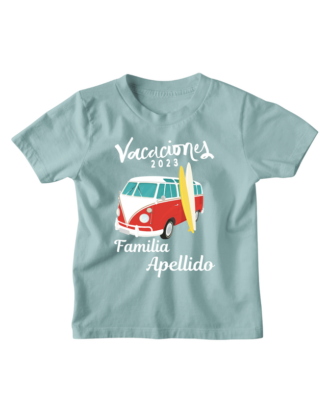 Playera Kids nombre personalizado. Combi vacaciones