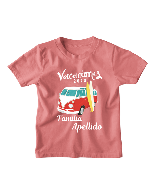 Playera Kids nombre personalizado. Combi vacaciones