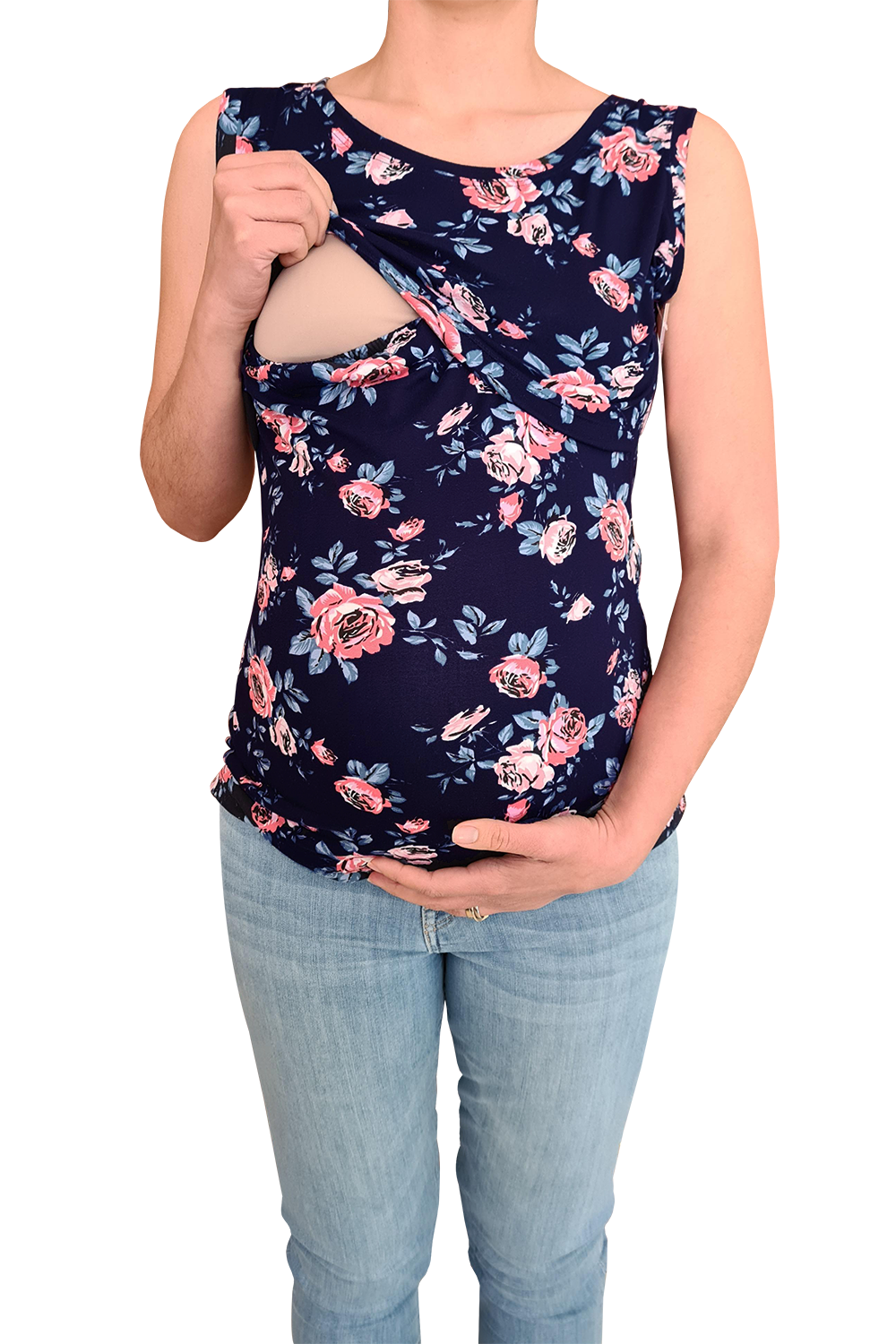 Blusa maternidad-lactancia. Tirante ancho Marino Flores