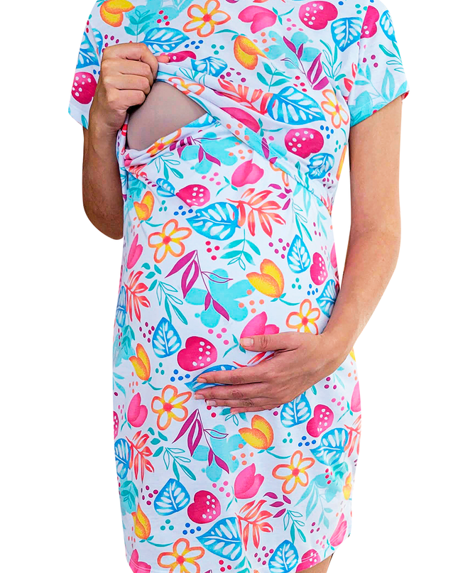 Camisón Pijama maternidad-lactancia. Flores de colores