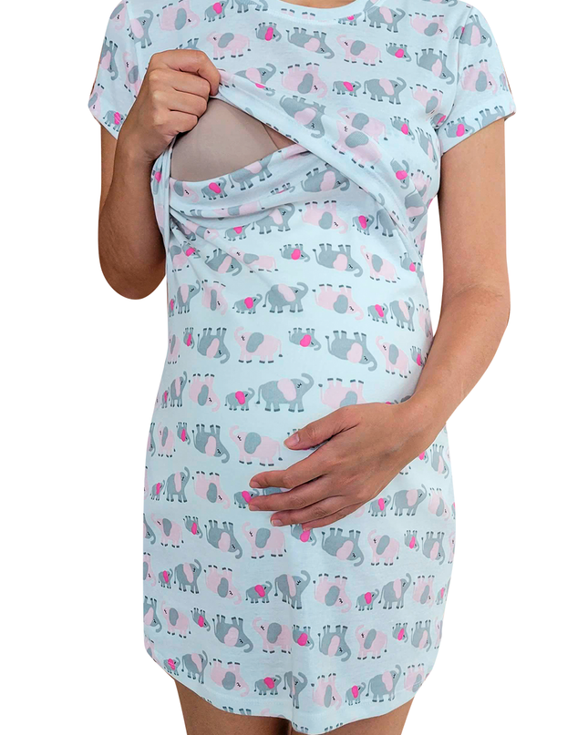 Camisón Pijama maternidad-lactancia. Elefantitos