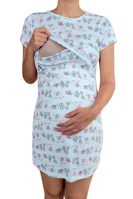 Camisón Pijama maternidad-lactancia. Elefantitos