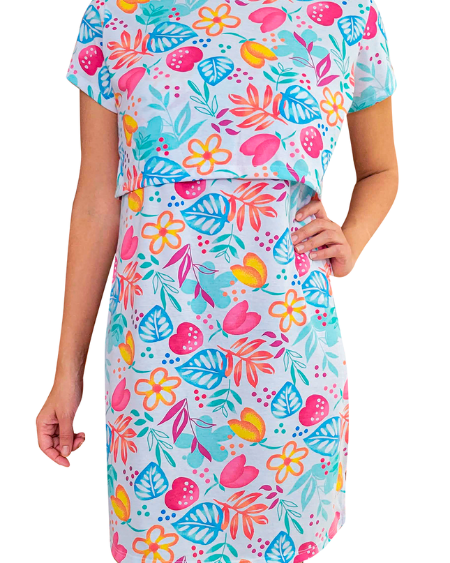 Camisón Pijama maternidad-lactancia. Flores de colores