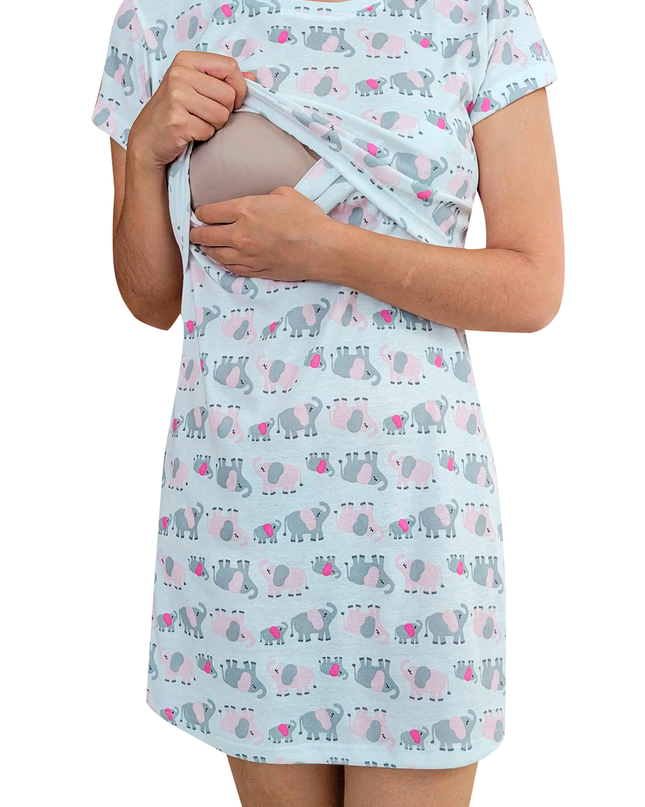 Camisón Pijama maternidad-lactancia. Elefantitos
