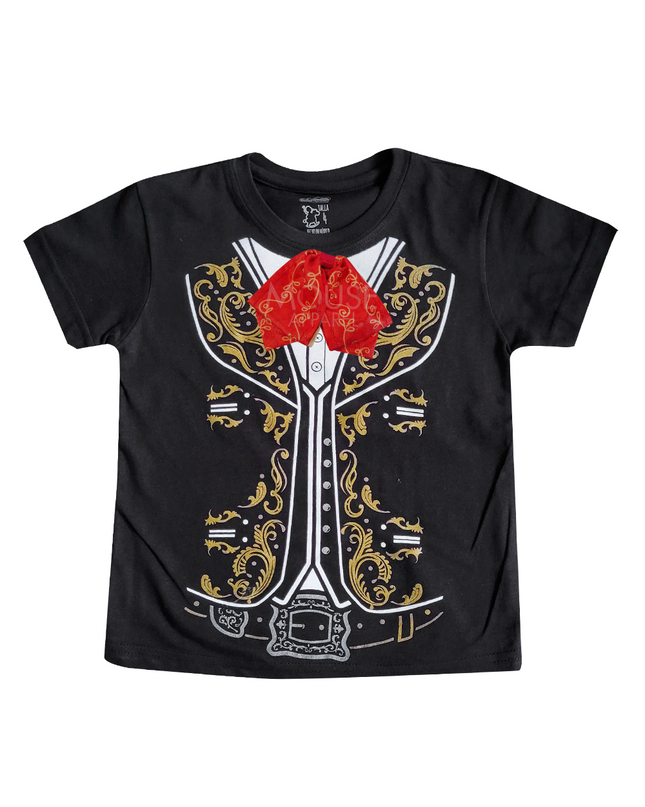 Playera Kids Unisex manga corta. Charro rojo moño real