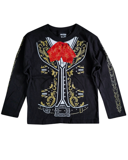 Playera Kids Unisex manga larga. Charro rojo moño real