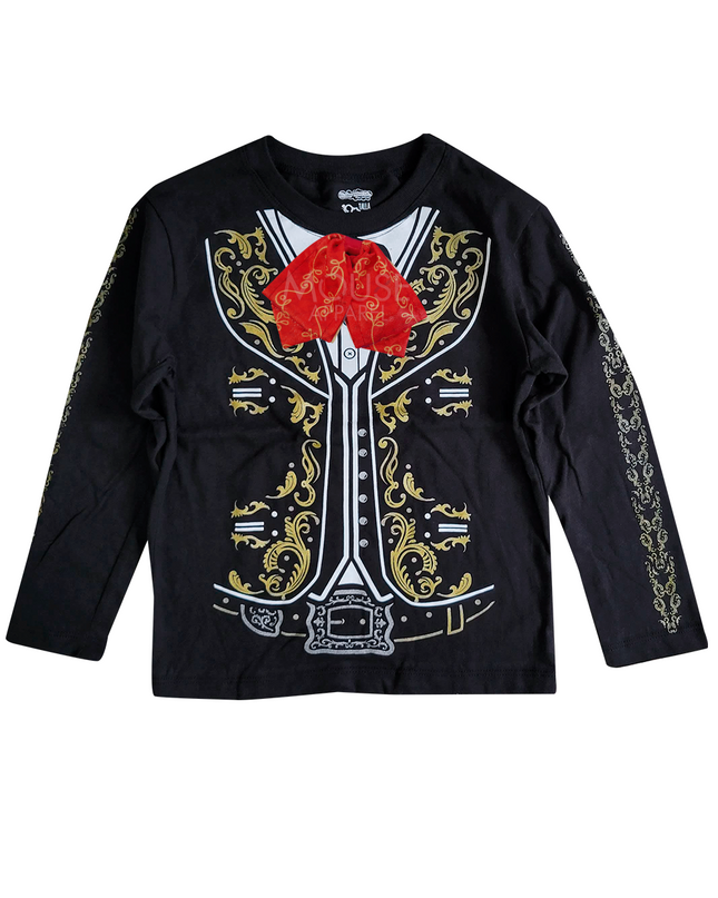Playera Kids Unisex manga larga. Charro rojo moño real