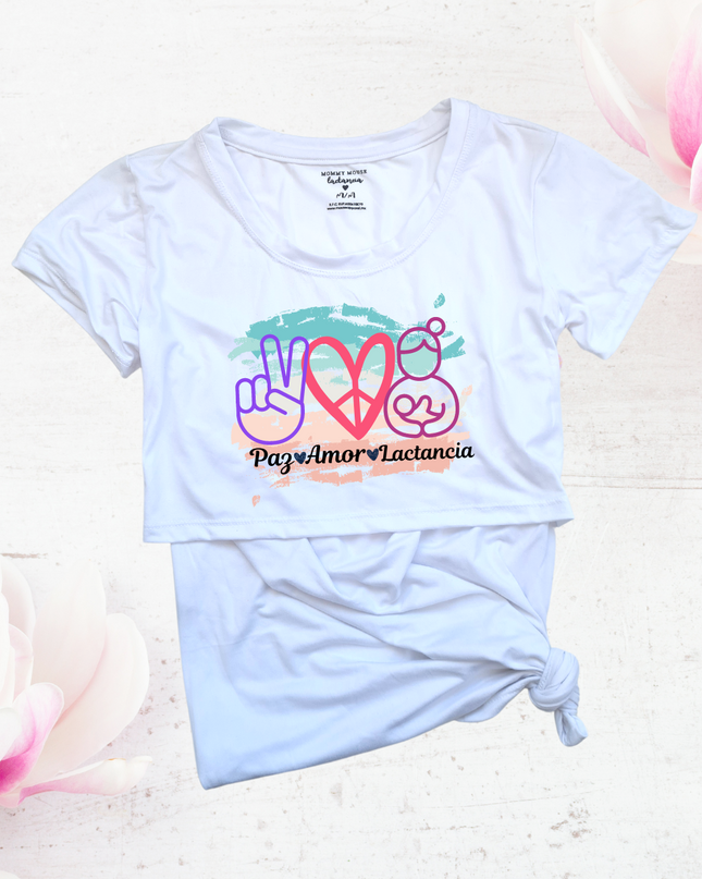 Blusa maternidad-lactancia mc estampada. Paz.Amor.Lactancia