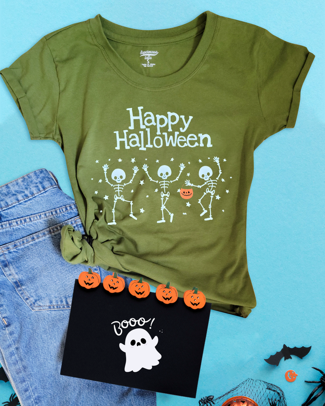 Blusa dama manga corta. Happy Halloween calacas