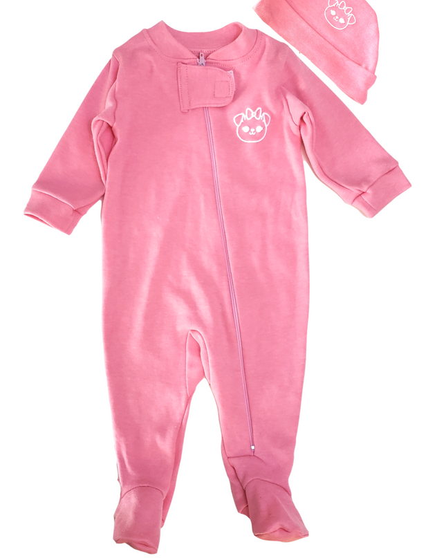 Set mameluco y gorro niña. Osita coral