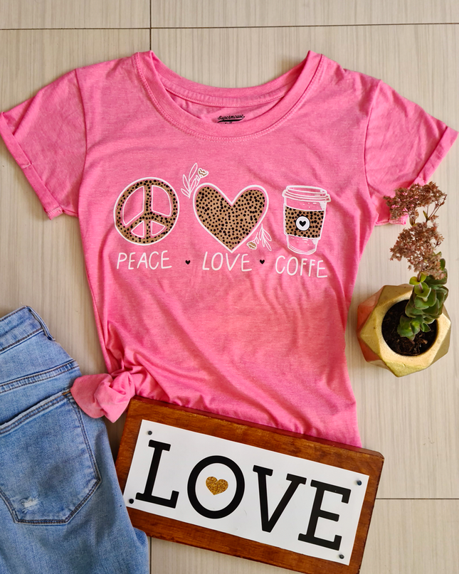 Blusa dama manga corta. Peace Love Coffe