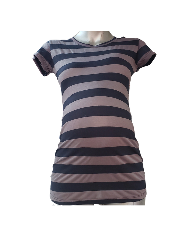 Pack 2 Blusa Maternidad Básica Manga corta. VINO RAYAS/NEGRO-GRIS RAYAS