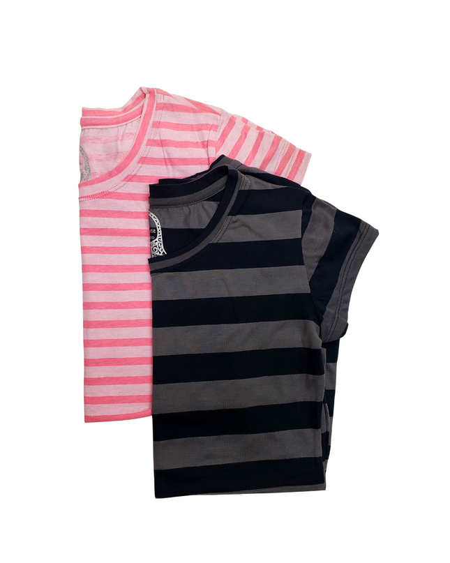 Pack 2 Blusa Maternidad Básica Manga corta. ROSA-RAYAS/ NEGRO-GRIS RAYAS