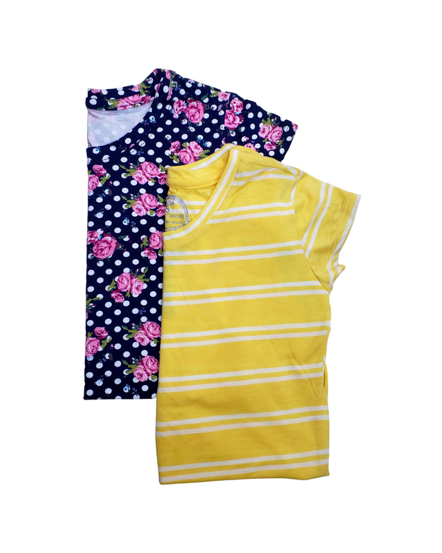 Pack 2 Blusa Maternidad Básica Manga corta. AMARILLO-RAYAS/ FLORES