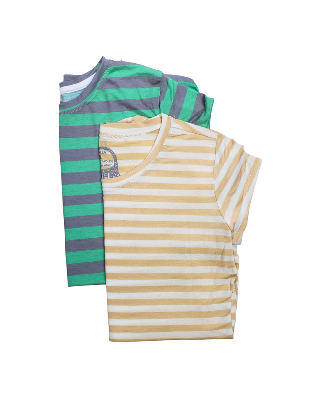 Pack 2 Blusa Maternidad Básica Manga corta. BEIGE-RAYAS/ GRIS-AQUA RAYAS