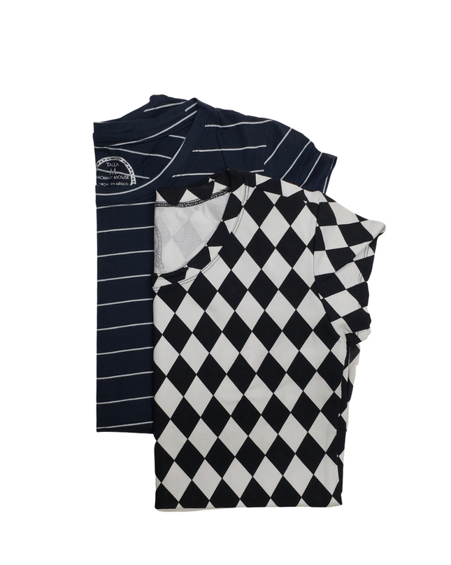 Pack 2 Blusa Maternidad Básica Manga corta. ROMBOS/MARINO-RAYAS