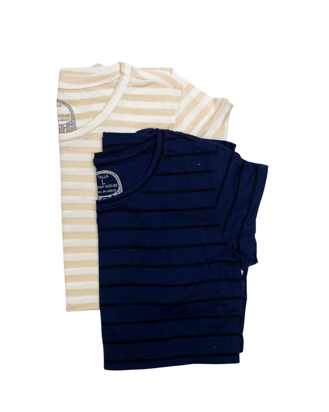 Pack 2 Blusa Maternidad Básica Manga corta. BEIGE-RAYAS/MARINO-RAYAS