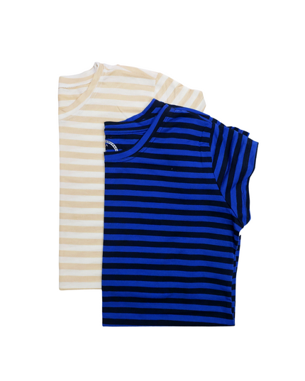 Pack 2 Blusa Maternidad Básica Manga corta. BEIGE-RAYAS/AZUL REY-RAYAS NEGRO
