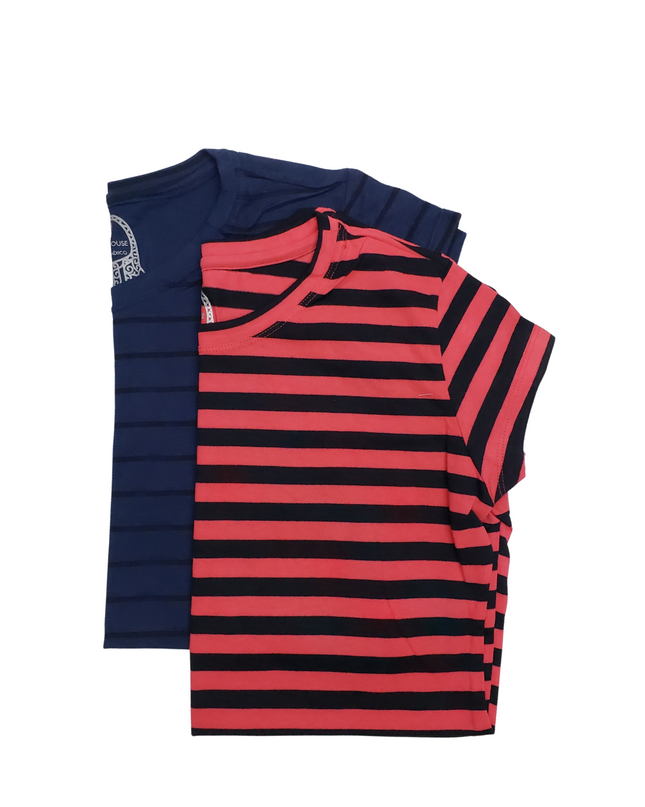 Pack 2 Blusa Maternidad Básica Manga corta. MARINO-RAYAS/CORAL-RAYAS NEGRO