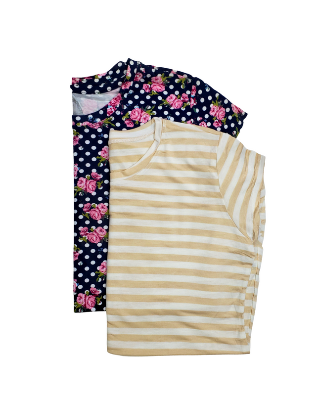 Pack 2 Blusa Maternidad Básica Manga corta. FLORES/BEIGE-RAYAS