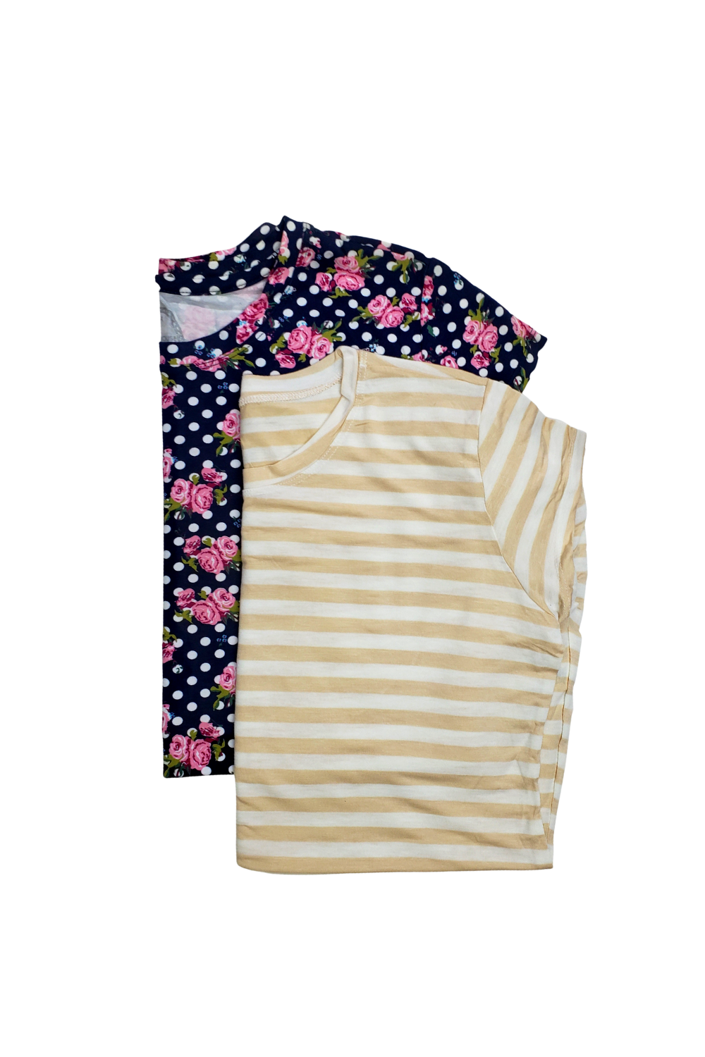 Pack 2 Blusa Maternidad Básica Manga corta. FLORES/BEIGE-RAYAS