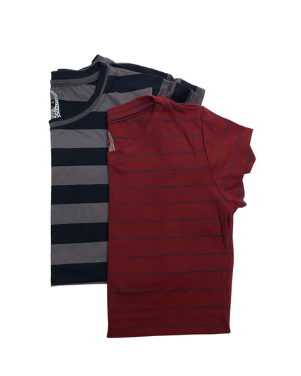 Pack 2 Blusa Maternidad Básica Manga corta. VINO RAYAS/NEGRO-GRIS RAYAS