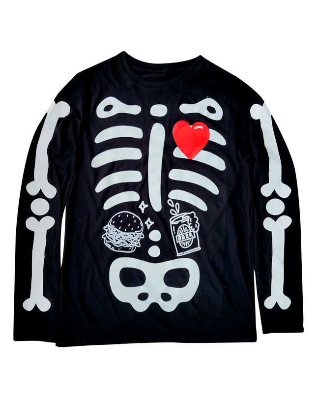 Playera Caballero ml. Huesos Glow chelas