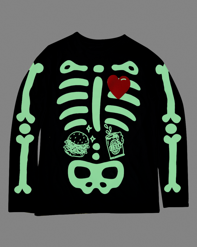 Playera Caballero ml. Huesos Glow chelas