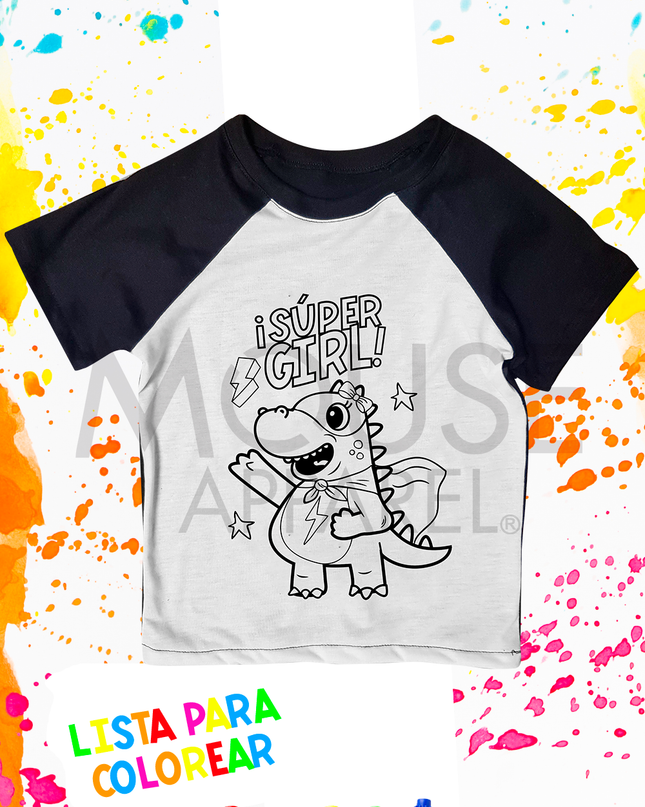 Playera para colorear 3 meses a 10 Años. Super Girl