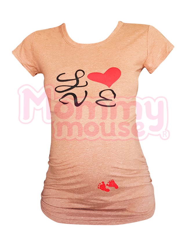 Blusa Maternidad Básica Manga corta.  Love piesitos rojos.