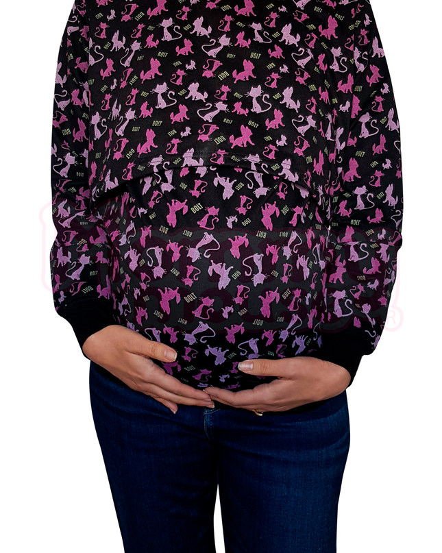 Sudadera cuello de ojal Maternidad-lactancia. Gatos
