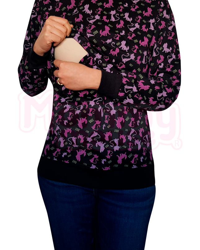 Sudadera cuello de ojal Maternidad-lactancia. Gatos