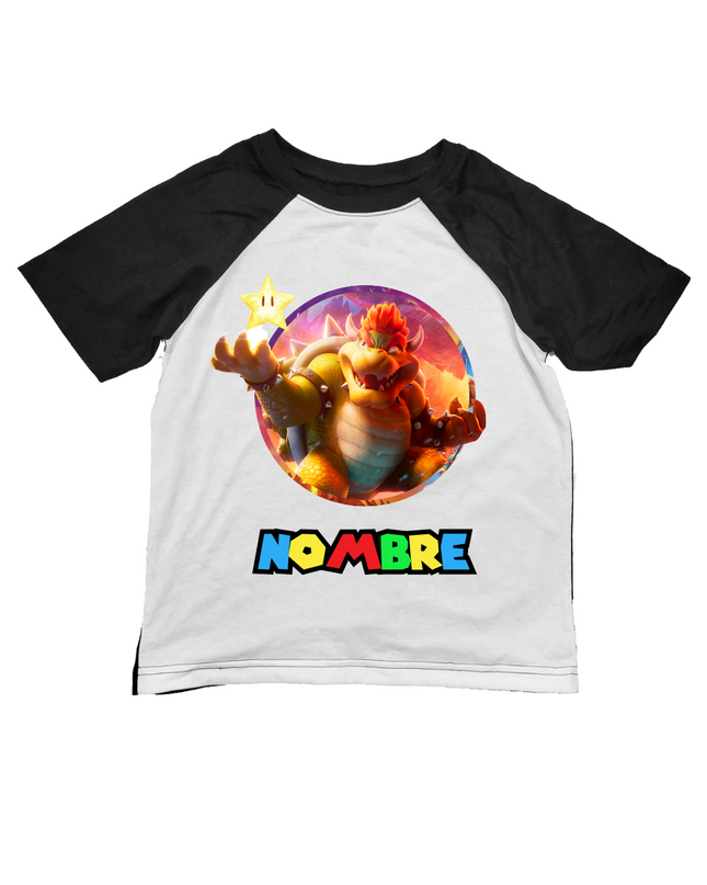 Playera Kids ranglan . Bowser nombre personalizado