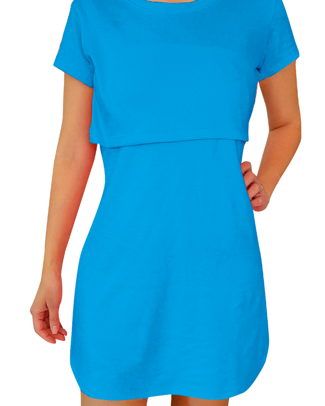 Vestido Camisón maternidad-lactancia mc. Turquesa Liso