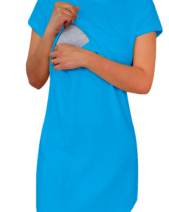 Vestido Camisón maternidad-lactancia mc. Turquesa Liso