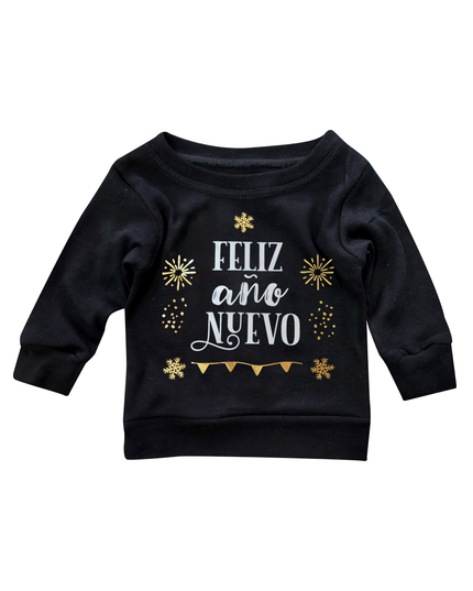 Playera bebé manga larga. Feliz Año nuevo foil