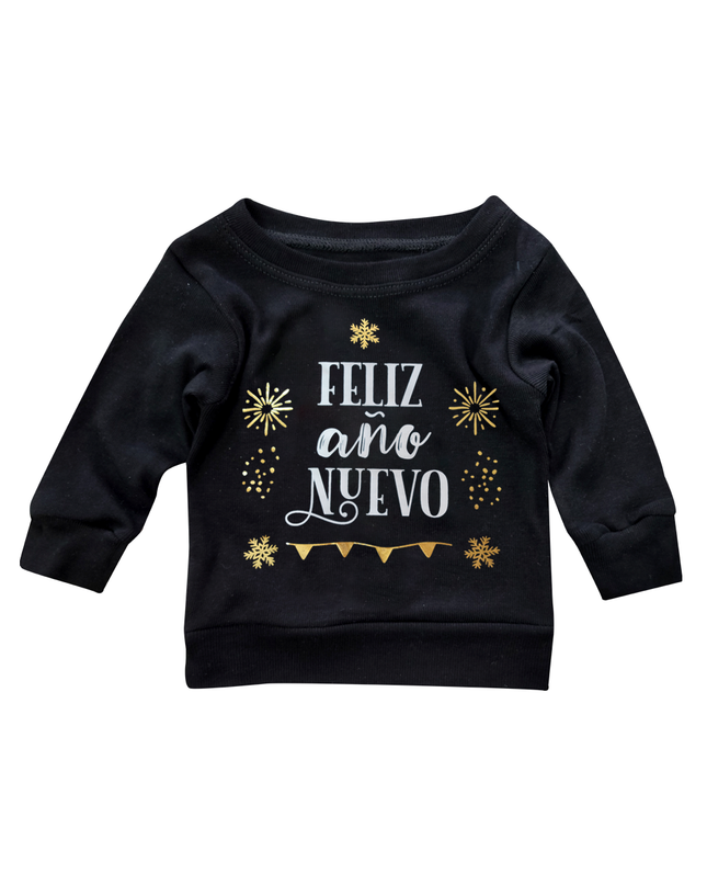 Playera Kids Unisex manga larga. Feliz Año Nuevo Foil